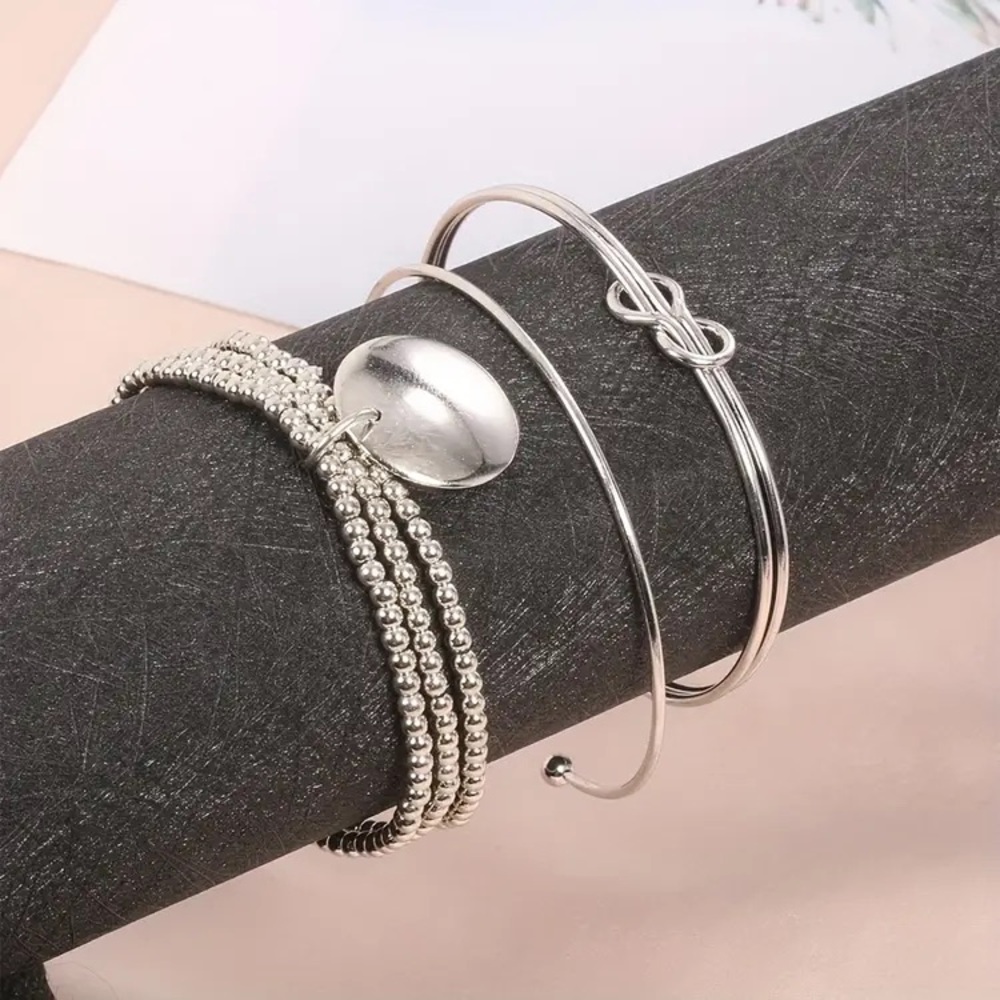 Stackable Bracelets, Set of 3 Boho Vintage Style - Silver - Picture 4 of 5